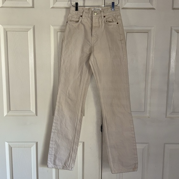 Reformation Cream Cynthia High Rise Straight Long Jeans - Picture 2 of 8